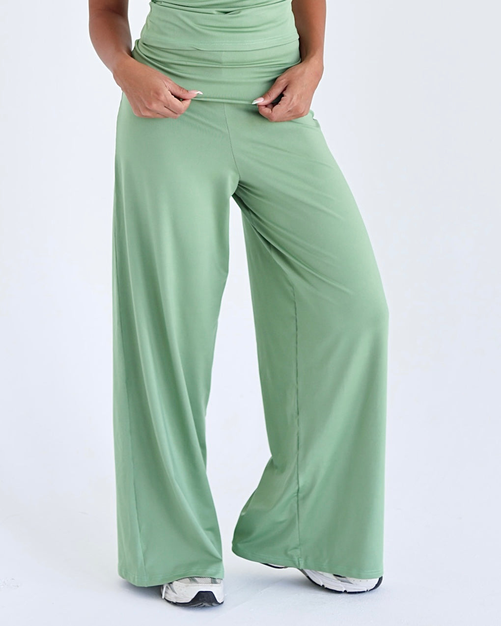 Fold Waist Wide Leg Pants