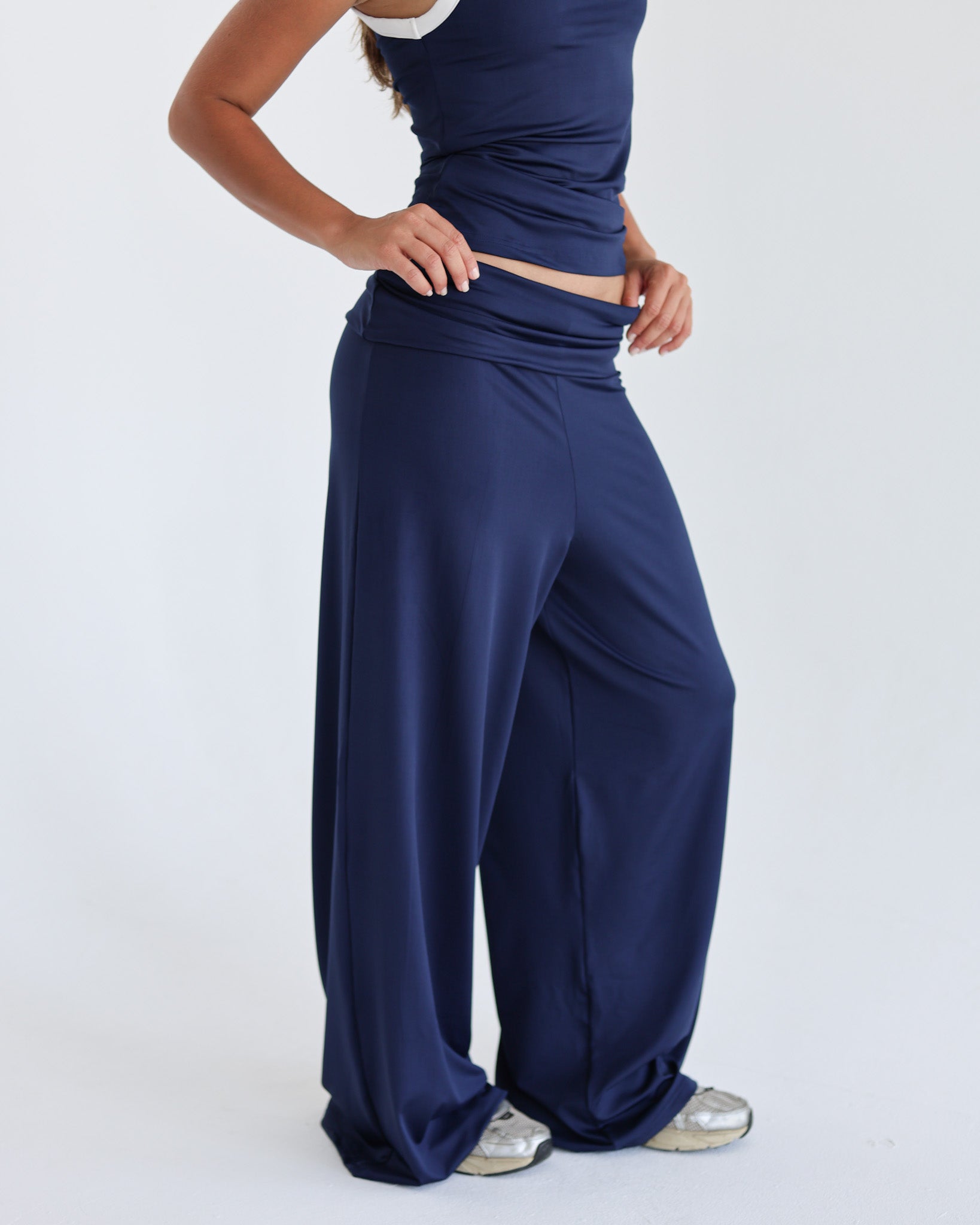 Fold Waist Wide Leg Pants