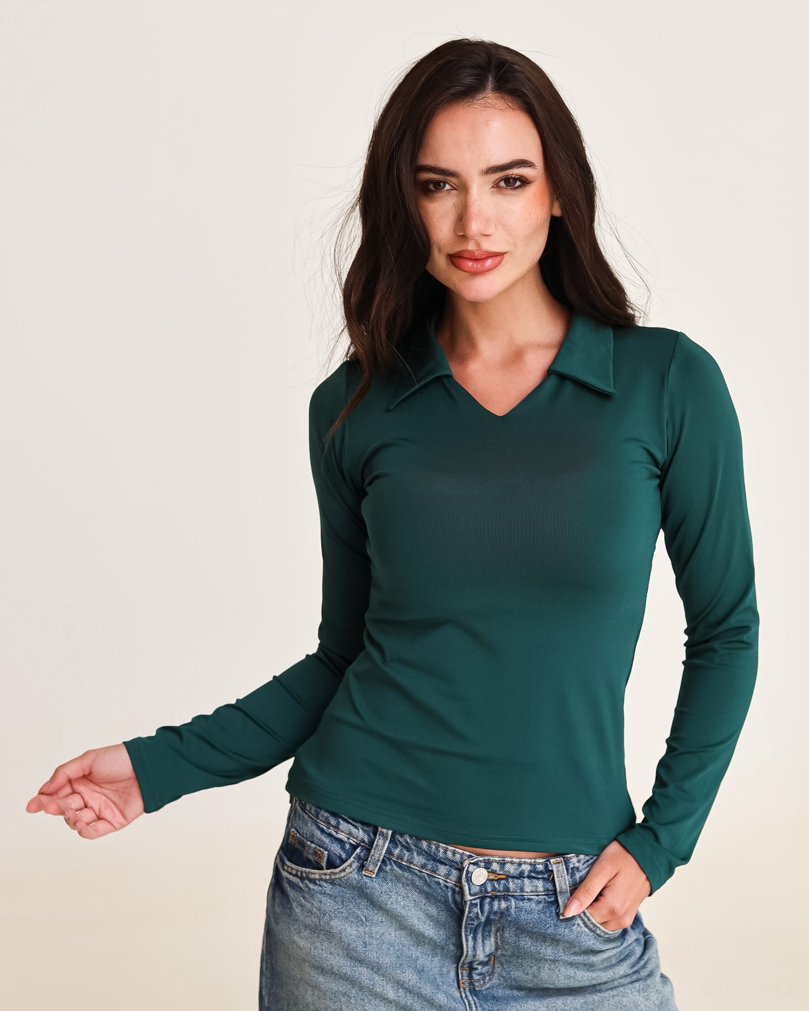 Sculpted Collared Long Sleeve