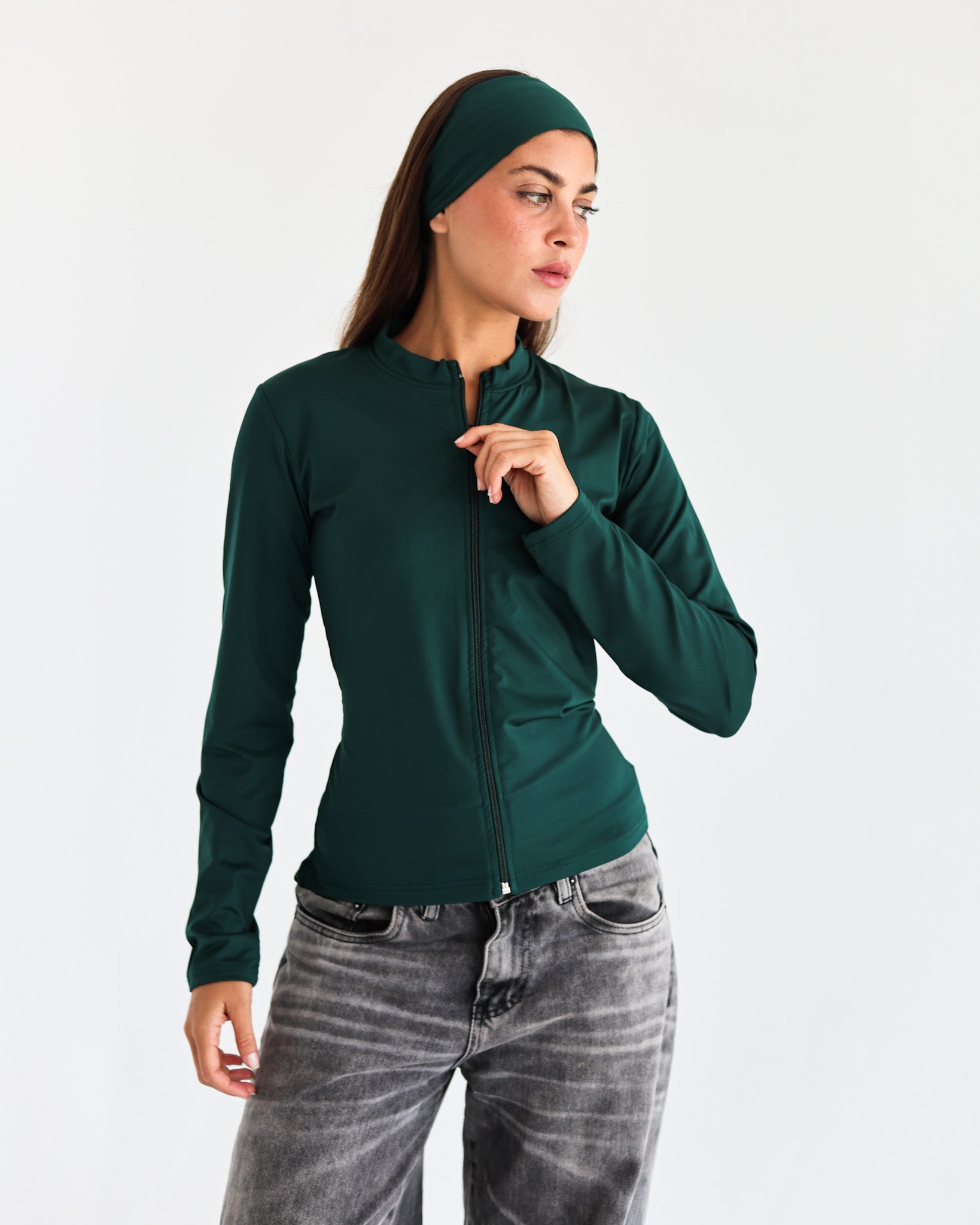 High Neck Zipper Long Sleeve