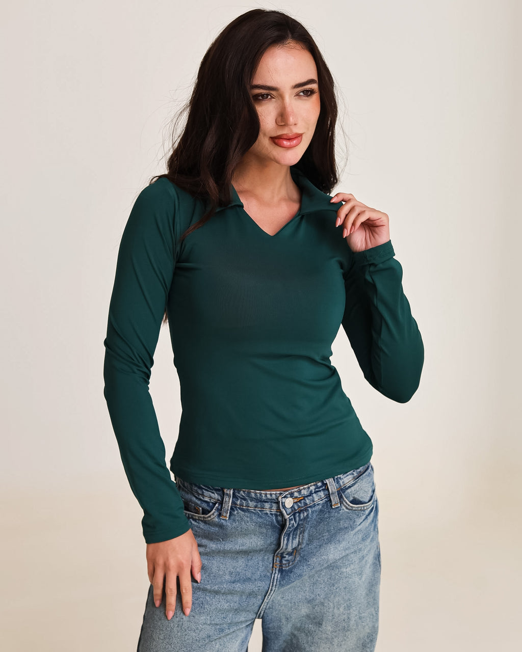 Sculpted Collared Long Sleeve