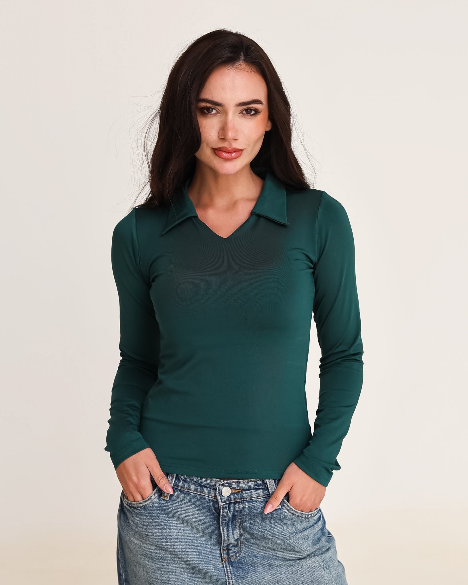 Sculpted Collared Long Sleeve