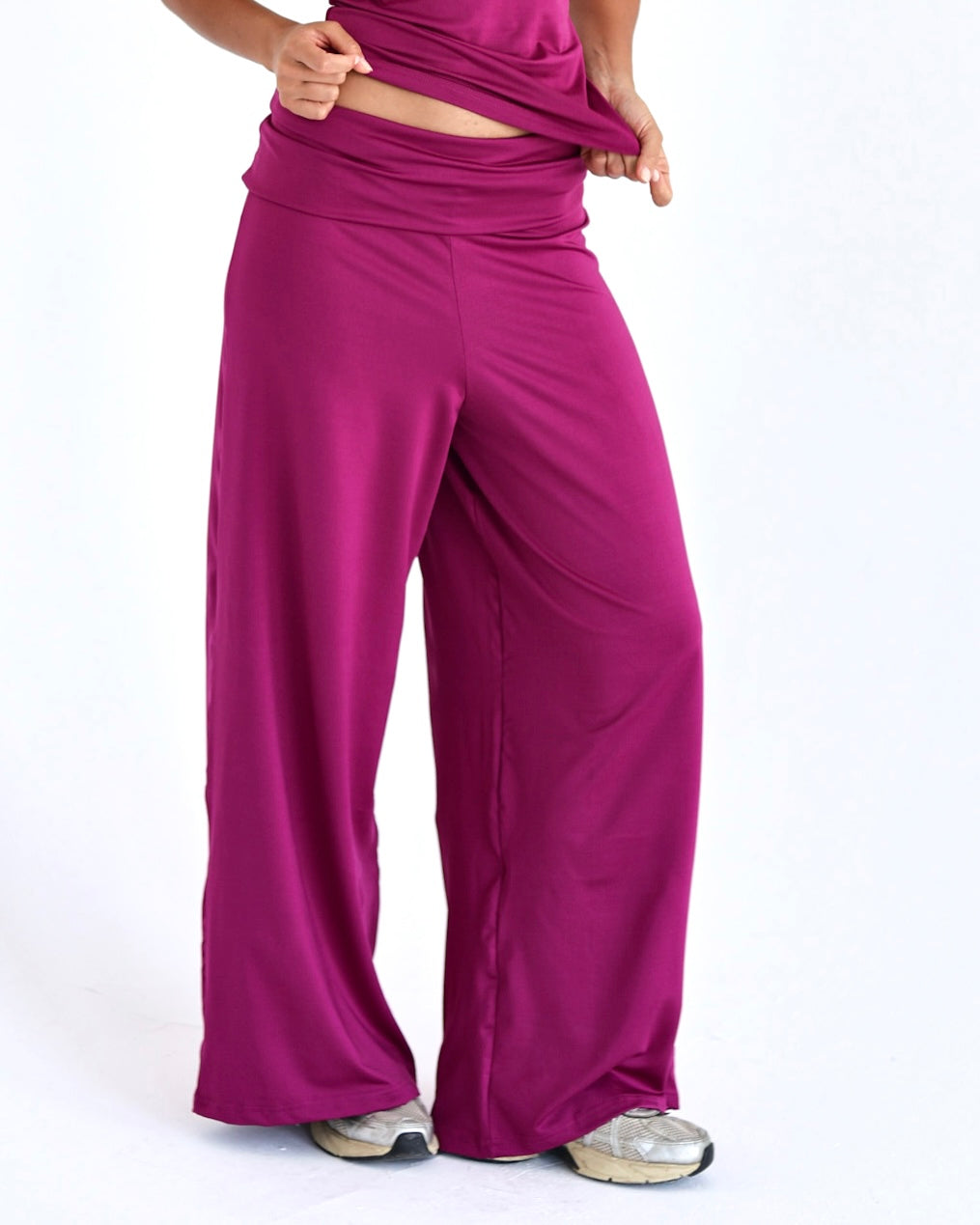 Fold Waist Wide Leg Pants