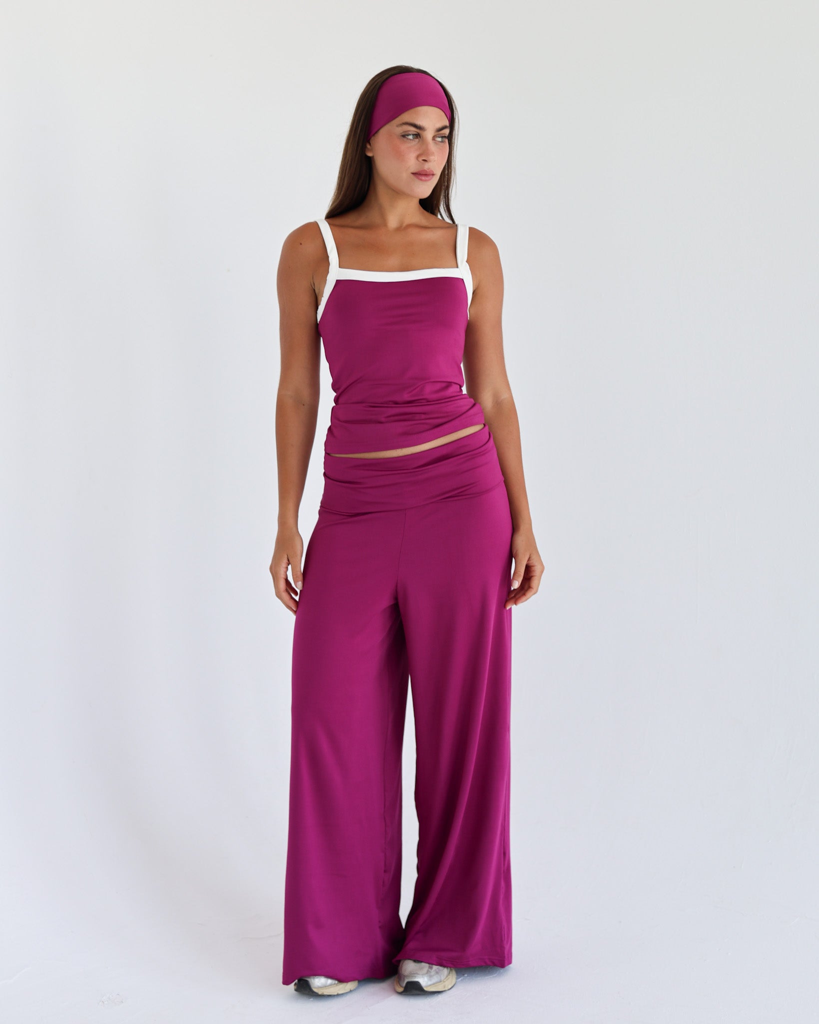 Fold Waist Wide Leg Pants