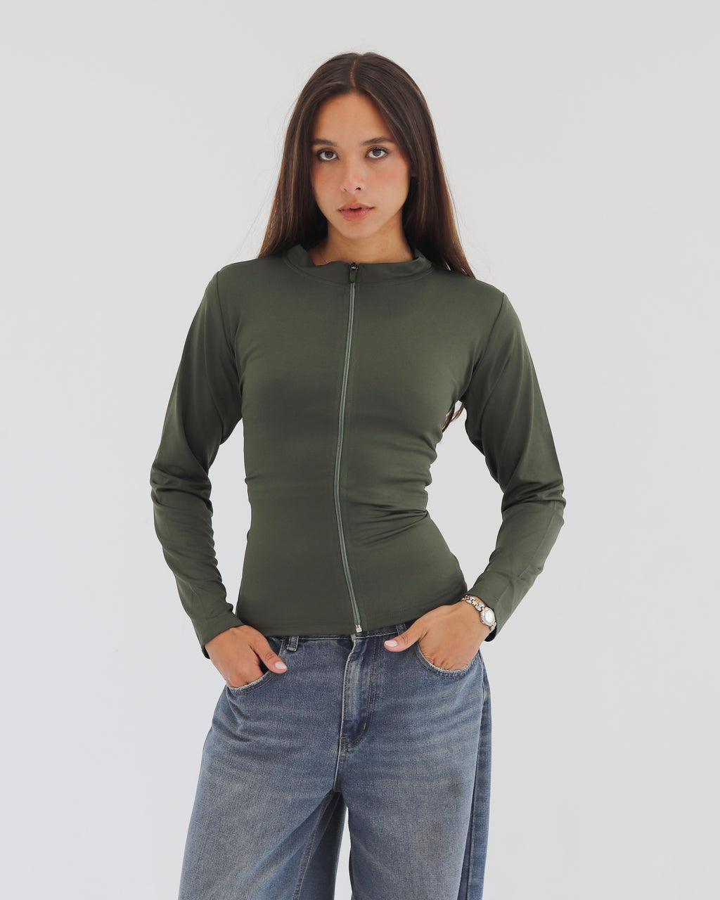 HIGH NECK ZIPPER LONG SLEEVE